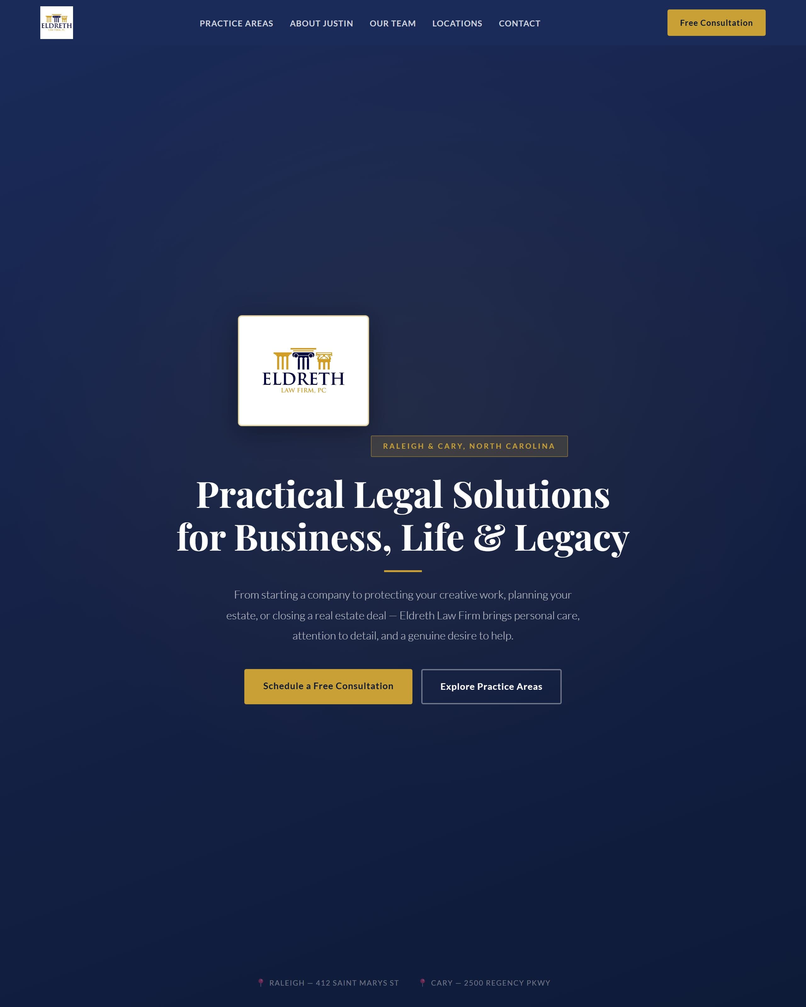 The finished website we built for Eldreth Law Firm, a law firm in Raleigh & Cary, NC